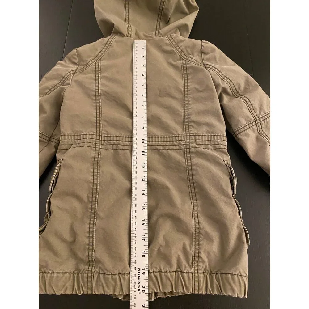 GAP Kids Hooded Military Utility Jacket Small (6-7) Olive Full Zip 100% Cotton‎
